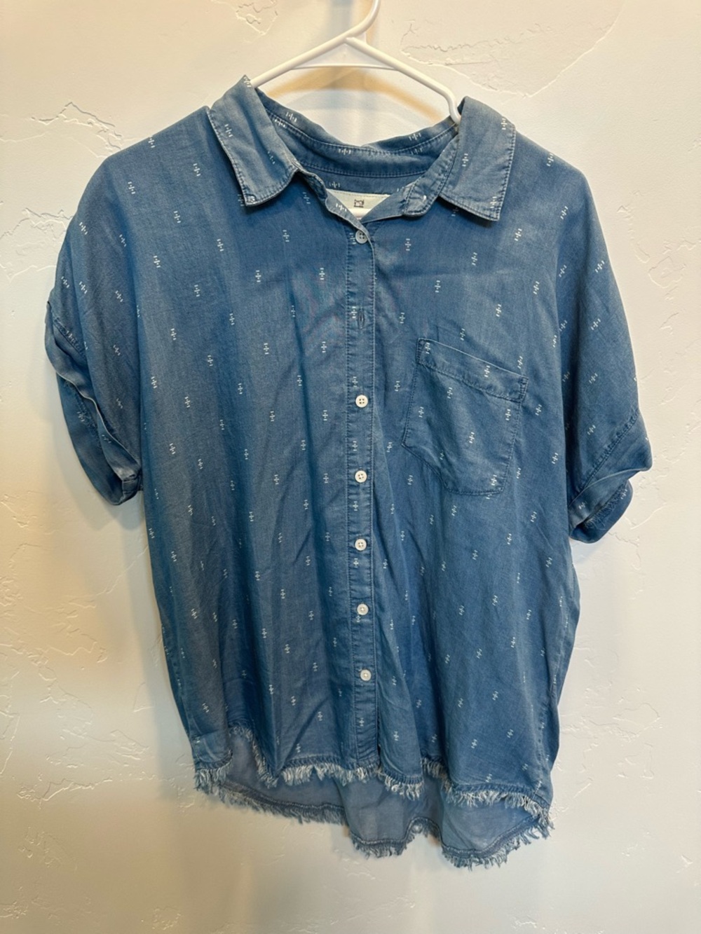 Thread & Supply Chambray Blue Button-Up Shirt with Subtle White Stitching